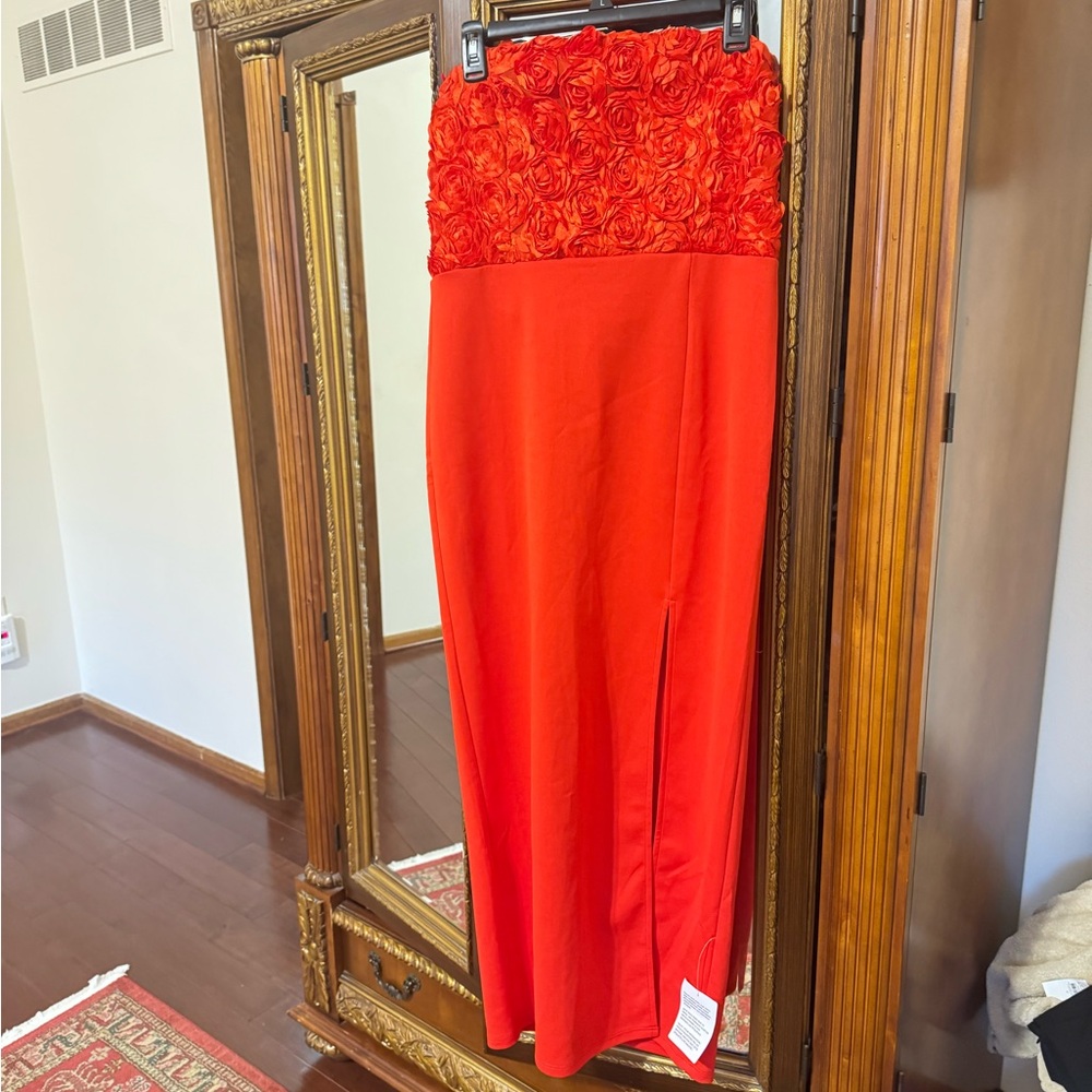 ASOS Design red off shoulder midi dress